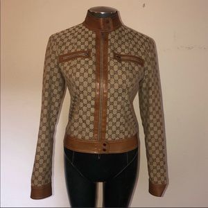 *RARE* Gucci Monogram GG Leather Trim Moto Jacket